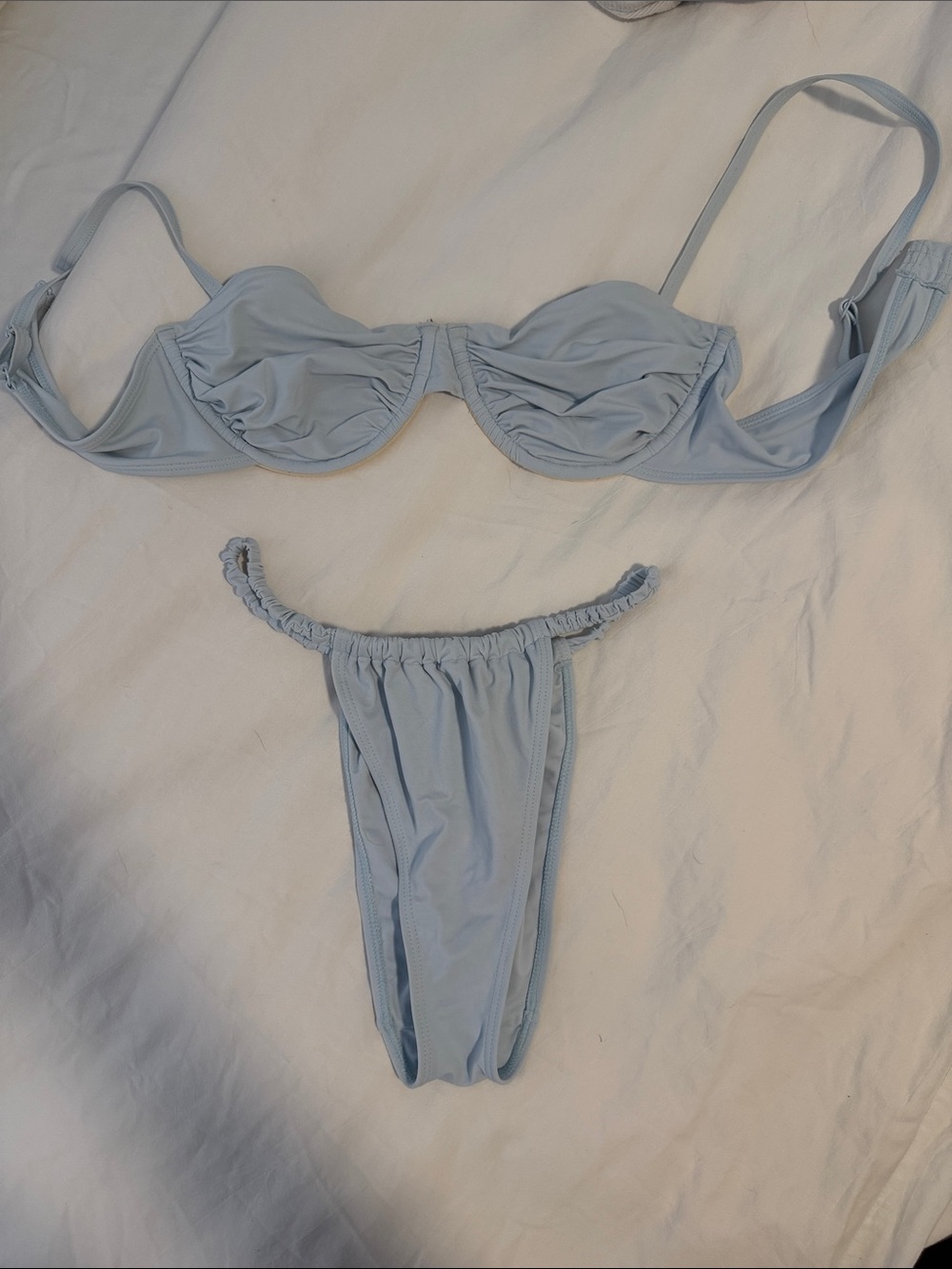 Kendal and Kylie Light Blue Ruched Underwire Bikini Set